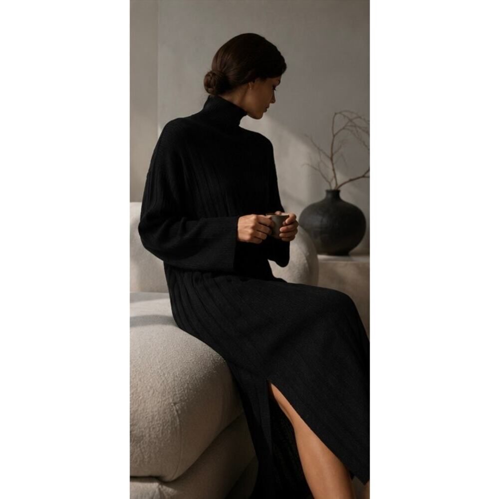 Loulou Studio Badu Pleated Yak Wool Blend Midi Sweater Dress Black Small